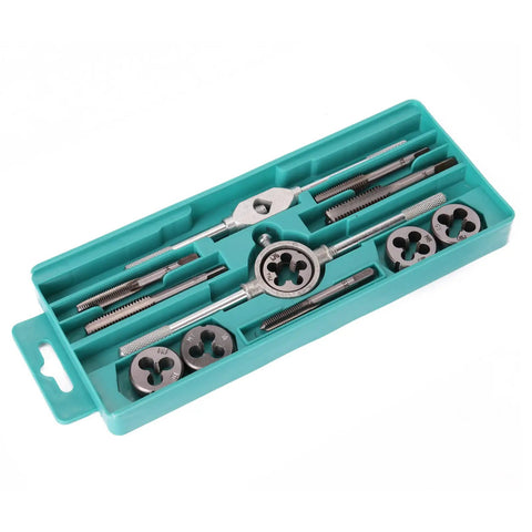 Fafeicy Alloy Steel Tap And Die Set With Adjustable Wrench 12 Or 20 Piece Thread Repair Kit For Auto Repair And Machinery Threads Fixing Damaged Nuts Bolts To Restore Original Condition, teal case