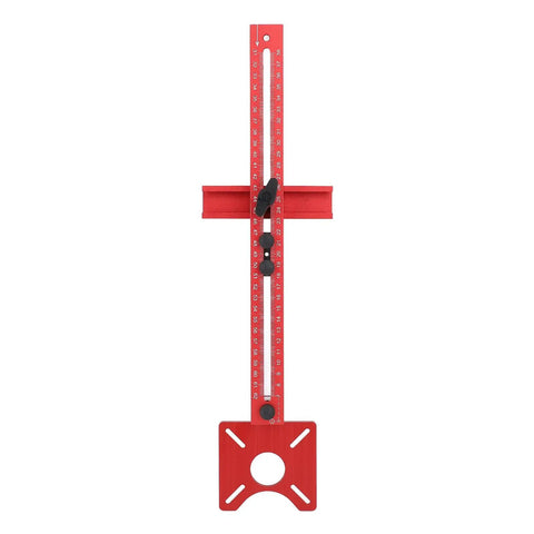 Aluminum Router Milling Bracket Jig For Precise Circular Hole Cutting And Measurement Alignment Cabinet Hardware Install Tool For Pro Woodworkers And DIYers Durable Alloy Craftsmanship Easy Setup, red aluminum jig with ruler
