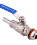 Ball valve, 1/2 in stainless steel with blue lever, barbed hose outlet and threaded bulkhead end