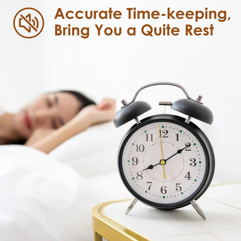 Analog clock on table with person sleeping, promotes accurate time-keeping and quiet environment for rest.