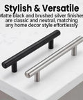 10 Piece Matte Black Stainless Steel Cabinet Handles for Kitchen Cabinets and Drawer Pulls, 5 Inch Long on white surface