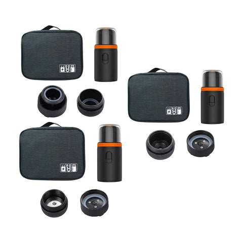 Grab And Go Mini Portable Espresso Maker for travel and hiking with bag and components shown separately, easy to operate and clean.