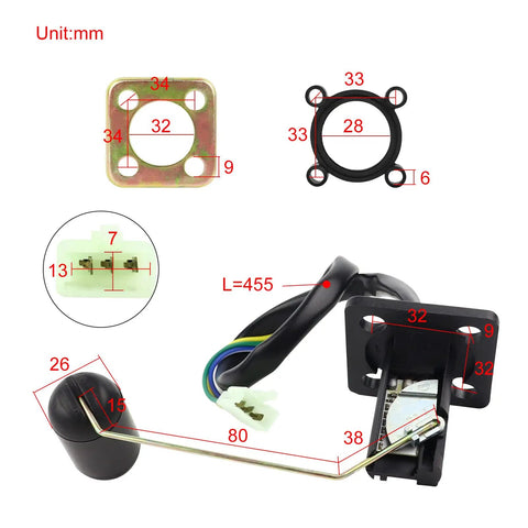Fuel Tank Level Sensor For GY6 139 QMB 152 QMI 157 QMJ 125cc To 150cc Motorbike ATV Scooter 3 Pins Float Sensor dimensions