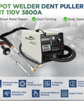 Spot Welder Dent Puller Kit for Cars and Trucks, 110V 3800A Auto Body Repair Tool With Six Models and accessories shown.