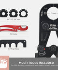 All In One PEX Pipe Crimp Tool Kit For 3/8, 1/2, 3/4, And 1 Inch Copper Rings With Free Gauge And PEX Pipe Cutter