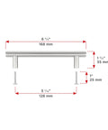 Roosevelt Collection Brushed Nickel Cabinet Handle Five And One Sixteenth Inch Center To Center Bar Pull with dimensions.