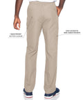 Back view of Relaxed Fit 7 Pocket Elastic Cargo Scrub Pants For Men With Stretch Waistband And Drawstring Durable Go To Workwear