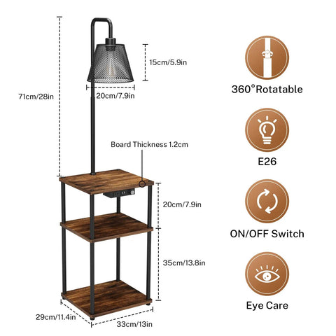 Floor Lamp With Integrated Table And USB Ports, Modern Bedside Nightstand End Table Floor Light For Living Room, Bulb Included, Black Finish, 2 USB Ports And Power Outlet For Easy Charging