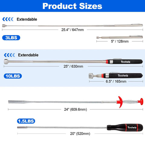 4 In 1 Magnetic Pickup Tool Set With Extendable Grabber And Flexible Claw 8 Lb Heavy Duty Magnet Bendable Spring Magnet Stick For Car Repair Garage Workshop And Home Use