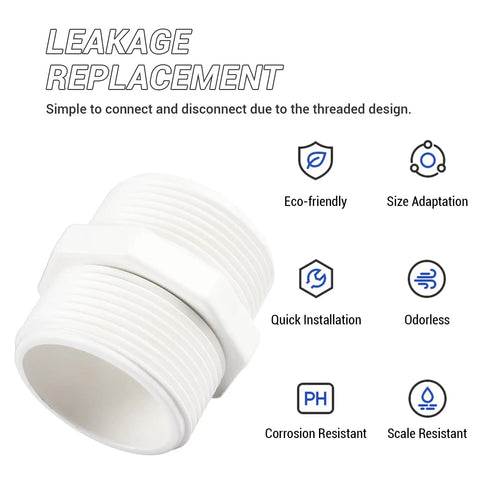 Five Pack 1-1/2 Inch PVC Pipe Fittings Hex Nipple G1-1/2 X G1-1/2 Male Thread Coupling Connector with sealing tape