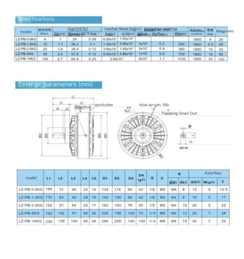 Base Mounted Mini Magnetic Powder Brake 6 Nm Torque For Small Equipment specifications and dimensions chart
