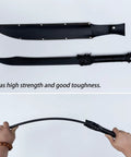 Unbreakable Polypropylene Martial Arts Sword With One Piece Blade Black Practice Katana For Role Play And Stage Drama Leather Sheath Dragon Hilt Design Safe Training Tool For Sparring And Warrior Prep shown with sheath and flexing blade