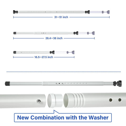 Three adjustable white sliding glass door security bars with lengths from 16.5 to 51 inches and washer combination feature.
