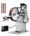 Heavy Duty 1500W Belt Grinder Sander And Variable Speed Belt Polisher With Vfd Drive No Sweat Knife Sharpener Rack For Metalworking Sixty By Two Inch Belts Ready To Roll showcasing machine components and belt details.