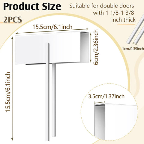 Two Piece Bifold Door Lock Kit For Kid Safe Closets And Pantries Double Door Childproof Lock For Folding Doors Stainless Steel White Finish Easy To Install Fits Most Bifold Cabinets And Pantry Doors product size diagram