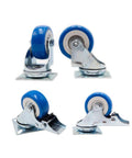 Swivel Plate Caster Wheels Set 2 Inch Blue Polyurethane Casters With Brakes Total Locking Brake Locks Wheel And Swivel