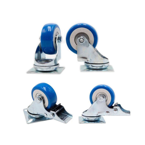 Swivel Plate Caster Wheels Set 2 Inch Blue Polyurethane Casters With Brakes Total Locking Brake Locks Wheel And Swivel