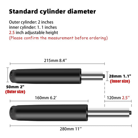 Diagram of Two Point Five Inch Office Chair Gas Lift Cylinder Replacement Part Universal Size Fits Most Chairs specifications
