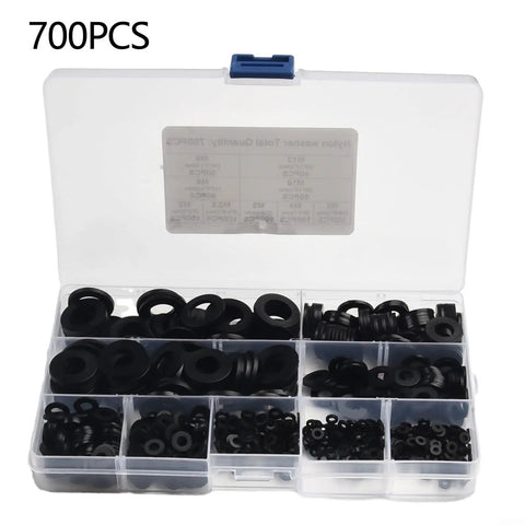 Go To Nylon Flat Washer Kit 700 Pcs M2 And Up Metric Assorted Sizes For Home Auto And Marine Electrical Projects With Precise Inner And Outer Diameters And Versatile Heavy Duty Installations, 700-piece case