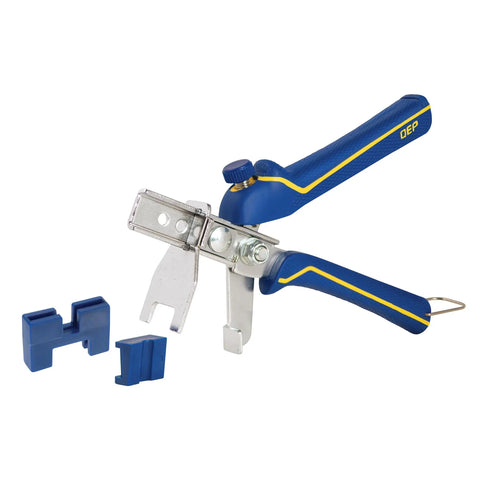 Tile Leveling Pliers Kit For Lash And Xtreme Pro Systems with adjustable head and wedge setting, blue handles visible
