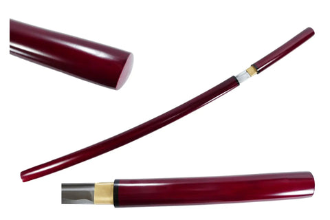 Burgundy Red Shirasaya Samurai Katana Dope Hand Honed High Carbon Steel Razor Sharp 27 Inch Blade with red wood scabbard