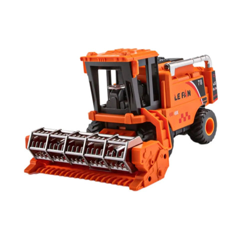 Durable Combine Harvester Toy For Kids And Boys Farm Tractor With Realistic Farmer Model Car Design In Orange, Front View