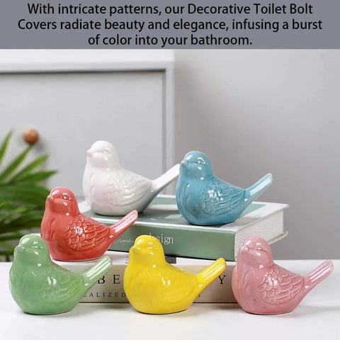 Super Clean White Bird Design Toilet Bolt Caps With Elegant Porcelain Screw Covers To Conceal Ugly Hardware And Level Up Your Bathroom Setup Effortlessly Inside This Solid Four Pack Collection displayed in various colors on stacked books.