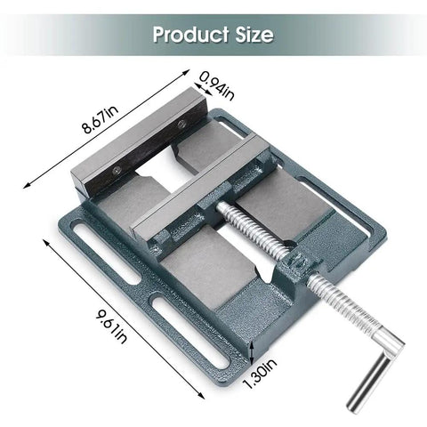 Built Tough 6 Inch Drill Press Vise Cast Iron Bench Clamp Featuring Precision Guide Rods For Zero Play And Serious Clamping Force On Milling Drilling And Woodworking Tasks size dimensions.