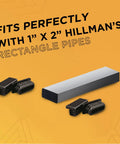 Ribbed 1x2 Inch Plastic Hole Caps For Rectangular Tubing, Black End Caps For Indoor Outdoor Use, showing compatibility with pipes