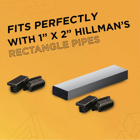 Ribbed 1x2 Inch Plastic Hole Caps For Rectangular Tubing, Black End Caps For Indoor Outdoor Use, showing compatibility with pipes