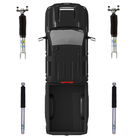 Top view of truck with Bilstein 5100 Series Front And Rear Monotube Shocks Set For 2011 To 2024 Silverado 2500 HD And Sierra 3500 HD