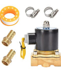 Brass 12V DC Solenoid Valve One Half Inch Normally Closed Pneumatic Valve For Water Air Gas Fuel Oil with fittings and tape