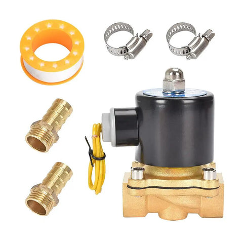 Brass 12V DC Solenoid Valve One Half Inch Normally Closed Pneumatic Valve For Water Air Gas Fuel Oil with fittings and tape