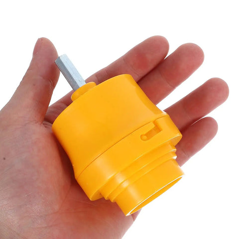 Hand holding a yellow tool from the UKCOCO 7 Piece Water Threading Tap And Die Set Plastic Steel Multifunctional Diy Pvc Pipe Tool Kit.