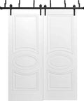Bypass Barn Sliding Doors Set With Hardware Included No Glass MDF 84x96 White Boss Barn Style Interior Doors For Room Division And Home Decor