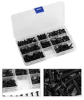Pro Grade 200 Pcs Carbon Steel Self Tapping Screws Kit With Black Round Head Assortment in a handy plastic case