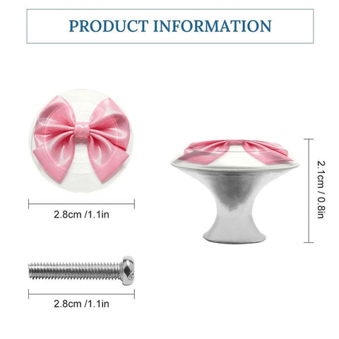 Pink Bow Cabinet Knobs 2 Pack Stainless Steel Drawer Pulls And Dresser Knobs For Kitchen Cabinets Wardrobes And Furniture Dope Rust Resistant Easy Screw In Install Modern Rustic Decor, showing size dimensions and screw details.