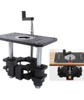 Top Shelf Router Lift Kit With Slick Crank Handle And Dead Tight Fine Tune Adjustment For Woodworking Shop Upgrade Aluminum Frame shown with two insert rings.