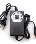 Power control unit with dial and cables for Mini Metal Desktop Conveyor Belt System With Aluminum Alloy Frame Stainless Steel Supports 100mm Wide Belt 490mm Long AC 100-240V Compact Lab Workhorse For Small Assembly Lines Friction Tests And Teaching Equipment.