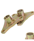 Heavy Duty Steel Alloy Rear Axle Hub Featuring Rock Solid 17T Spline Drive And Three Stud Setup For Off Road Quad Bike And Go Kart Builds With Golden Abrasion Resistant Coating Built Tough As Nails In A Pair, showcasing detailed angled view.