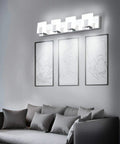 Over Mirror Vanity Lights Three Light Modern Chrome Fixture for Bathroom with Acrylic Shade above framed artwork