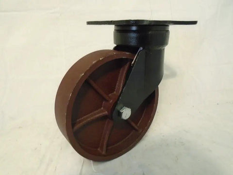 No Sweat 8 Inch Swivel Caster With Ductile Steel Wheel And Kingpinless Frame for carts, red urethane wheel, heavy load bearing plate.