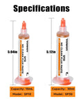 Specifications of 10ml and 30ml No Clean Solder Flux Paste For Electronics with Pneumatic Dispenser Plunger and Dispensing Tip