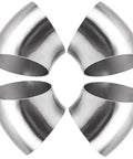 Four Pack 2.5 Inch 45 Degree Exhaust Elbow Pipe Slick 304 Stainless Steel Heavy Duty Mandrel Bend Tailpiece viewed from above.