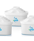 Three white alkaline water pitcher replacement cartridges for pure, great tasting water, 6 stage filtration, PH 8.5-9.5, hydration system.