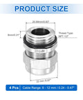 Half Inch NPT Cable Glands IP68 Waterproof Strain Relief Cord Grip Connector for 6-12mm Wire Diameter, 304 Stainless Steel.