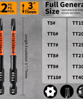 Badass Security Torx Bit Set With Heavy Duty Magnetic Grip And Impact Ready Steel Construction Featuring Three Inch Extended Reach Star Tips For T5 To T40 Jobs overview showing sizes and profiles.