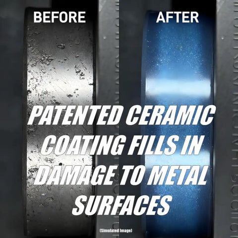 Comparison of metal surfaces before and after using Full Synthetic Gear Oil With Ceramic Tech For Differentials And Transmissions.