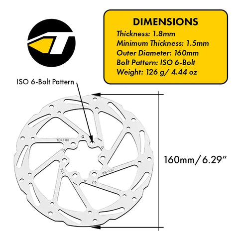 180mm 6 Bolt Disc Rotor 1.8mm Thick For Two Piston Calipers Includes 6 T25 Torx Bolts And Heat Dissipation Design