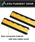 2 Pack 3 Channel Rubber Cable Ramp Protector For Indoor Outdoor Use with yellow top, less rubber odor, heavy duty for 55,000 lbs